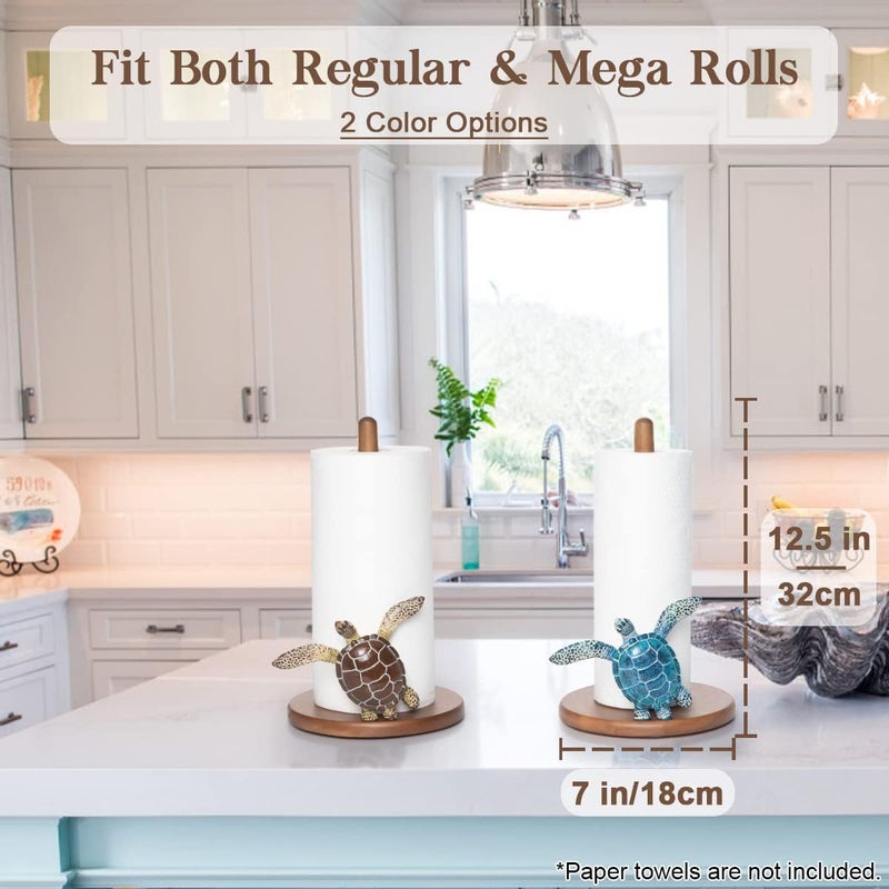 YLOVAN Turtle Paper Towel Holder - Decorative Paper Towel Holders Wooden Cute Decor Sea Turtle Gifts for Women Wood Kitchen Countertop Stand Unique Funny Animal Coastal Ocean Beach House Home Beachy - Image 4